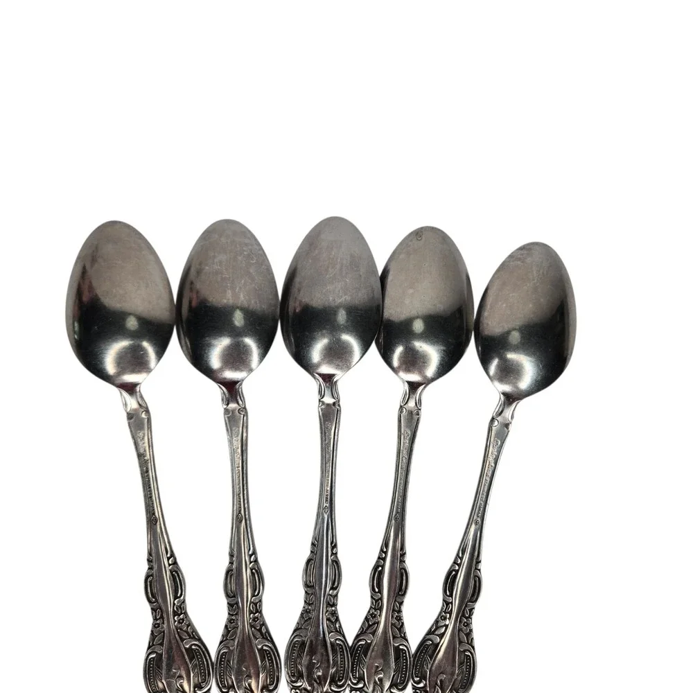 Springtime Oval Soup Spoons / Place Spoons Set Of 5 Stainless Steel Japan 1970s